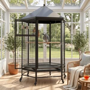 Belnest 69" Extra Large Bird Cage for Parrots, Heavy Duty Metal Aviary on Wheels